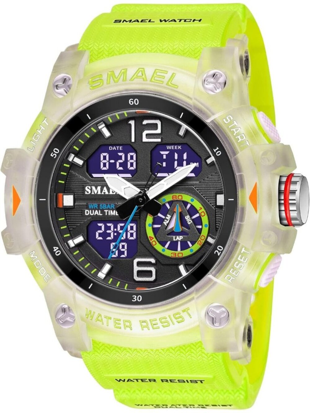 Men's Green Large Face Outdoor Waterproof Backlight Military S-Shock Wristwatch
